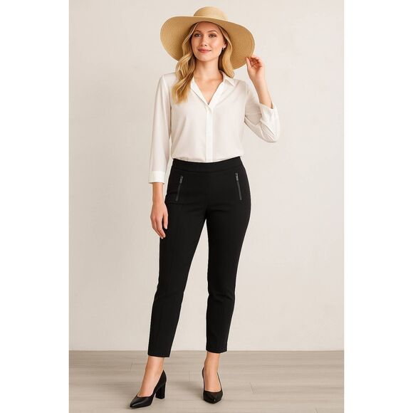 Anne Klein OX Black Slim Fit Ankle Pants Stretch Zip Pockets Classic Workwear - Picture 1 of 9